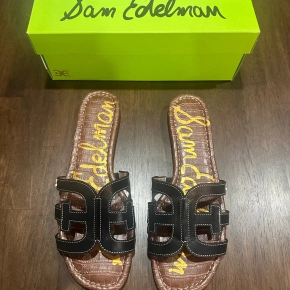 Sam Edelman Bay Black Leather Slides Sandals Size 11 - Picture 3 of 8